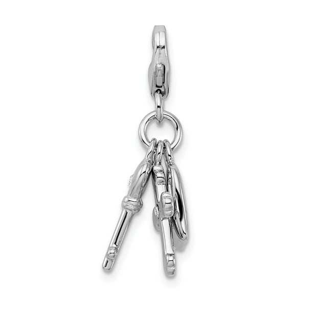 15mm x 24mm Solid 925 Sterling Silver Heart with Key Pendant Charm 